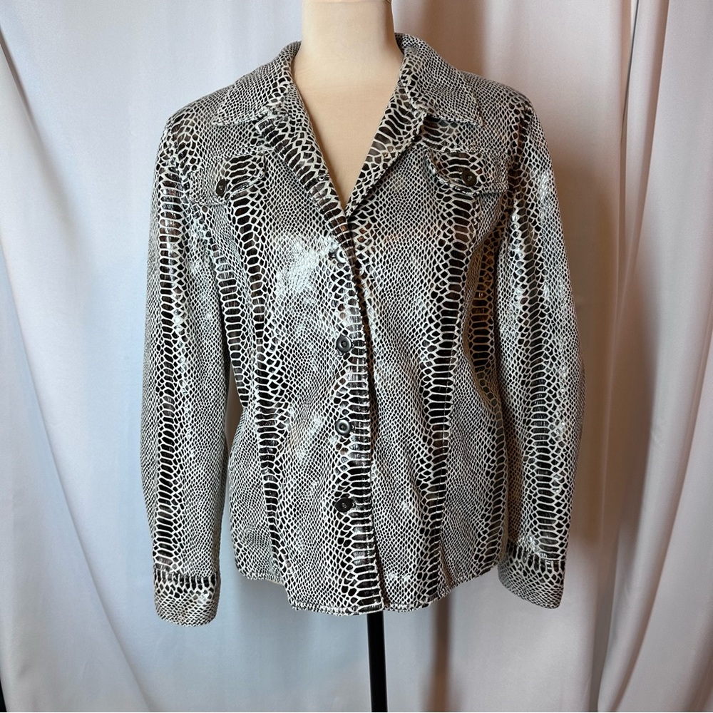 Alfred Dunner Jacket Sz 12P Snake Skin Print 4 Button Casual Lightweight Pockets